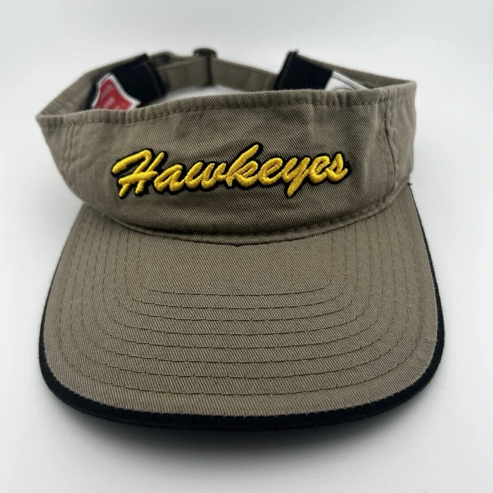 Iowa Hawkeyes Script Visor Khaki Black Adjustable NCAA College Hat